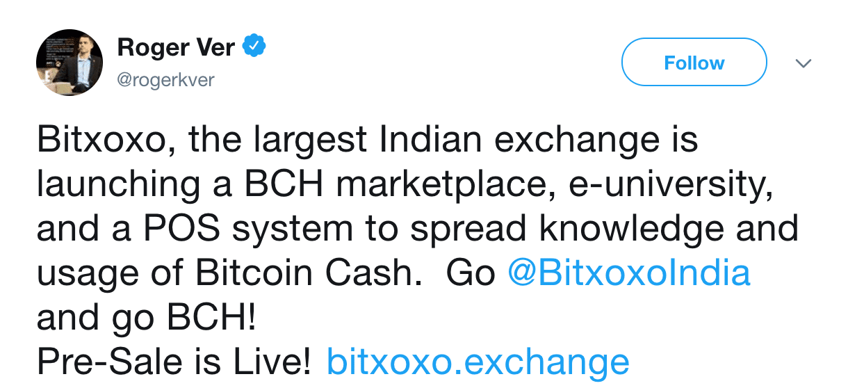 Roger Ver of Bitcoin.com Calls Bitxoxo Exchange the “Largest Indian Exchange” - 1