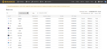 Binance Balance Page