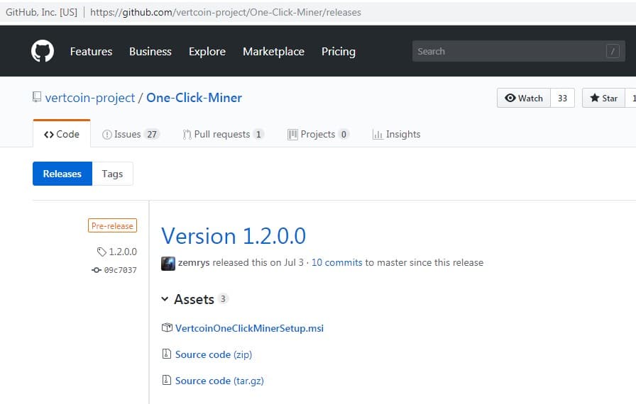 Vertcoin Once Click Miner