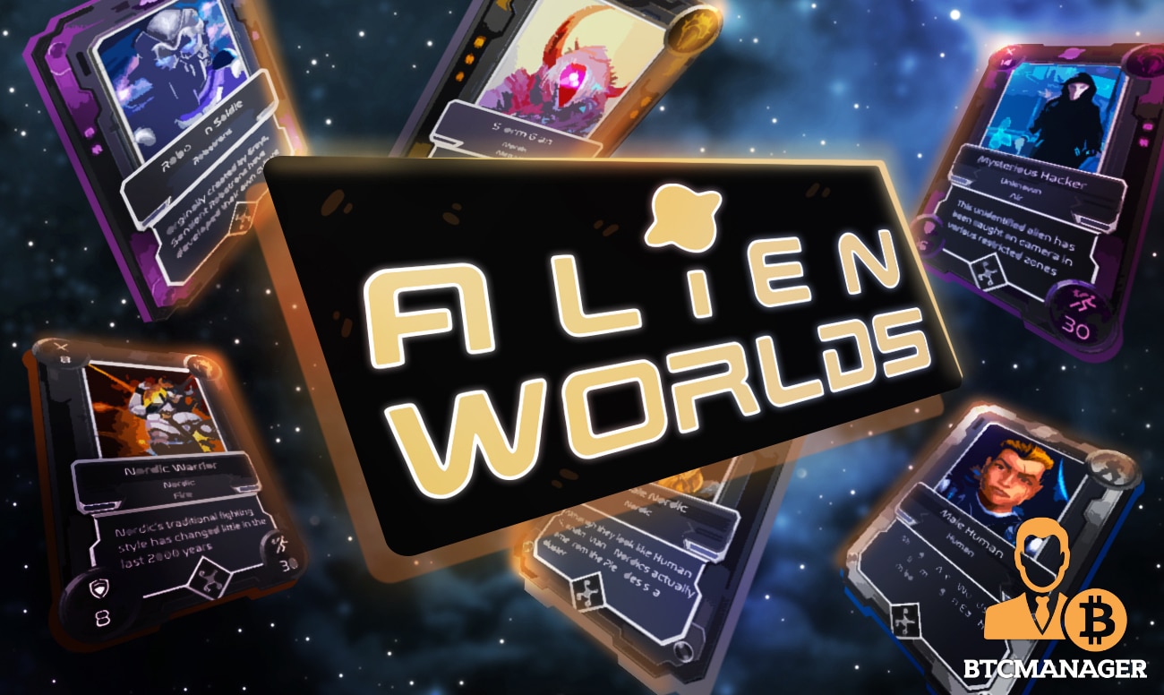 Play Metaverse Games. Playing cards on a space background from the Alien Worlds metaverse game