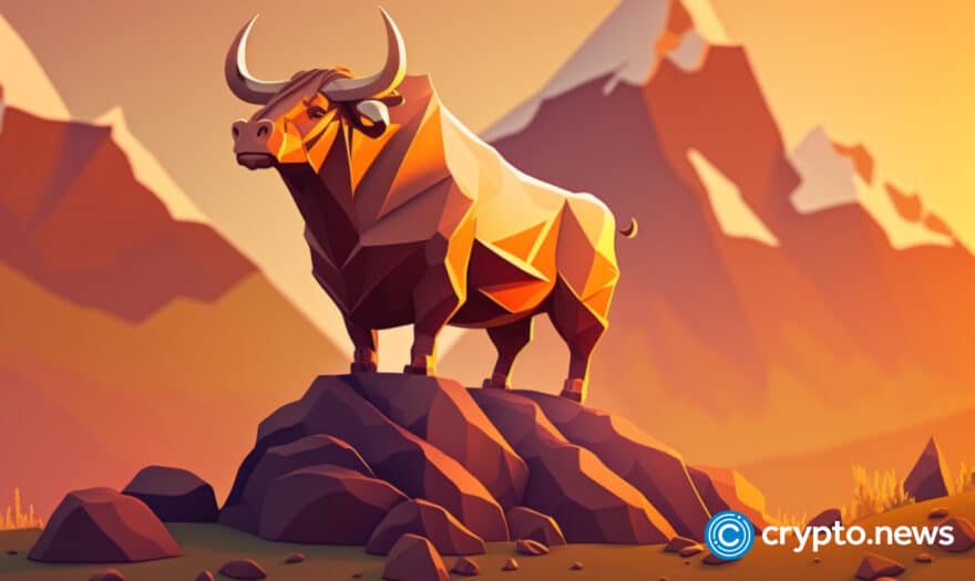 crypto-news-bull-hill-mountains-sunset-cartoon-low-poly