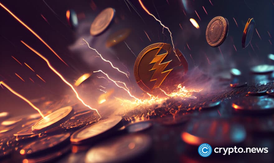 crypto-news-coins-flying-lightning-in-the-background-blurry-low-poly