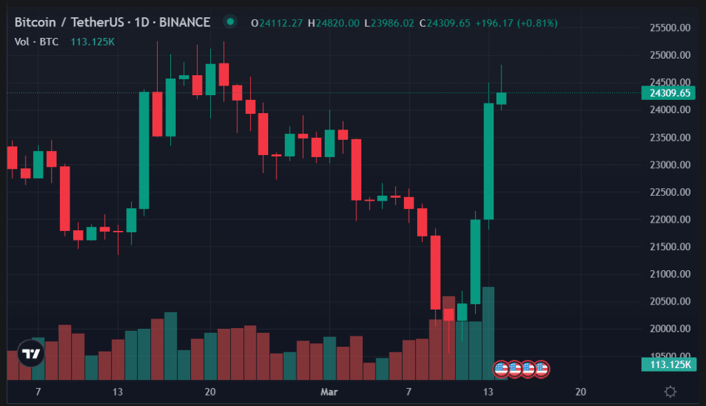 بیت کوین با وجود سقوط اخیر بانک از 24 هزار دلار فراتر رفت - 1