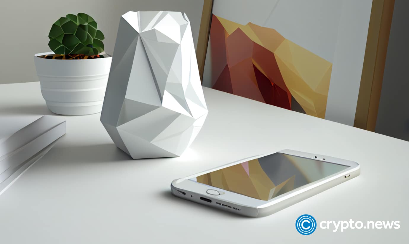 crypto news iphone on the table white office background side view low poly style