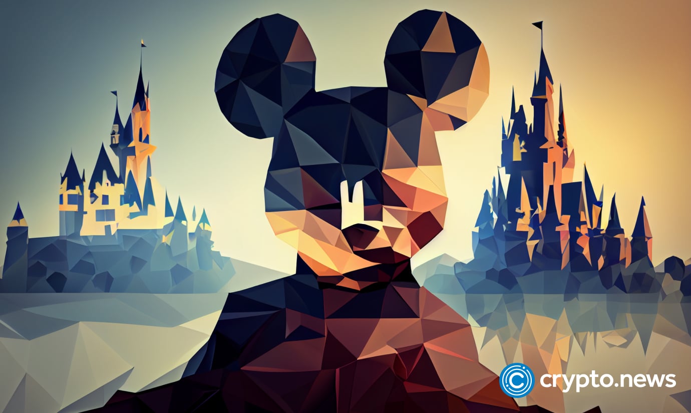 crypto news mickey mouse blurry magic castle background low poly sty