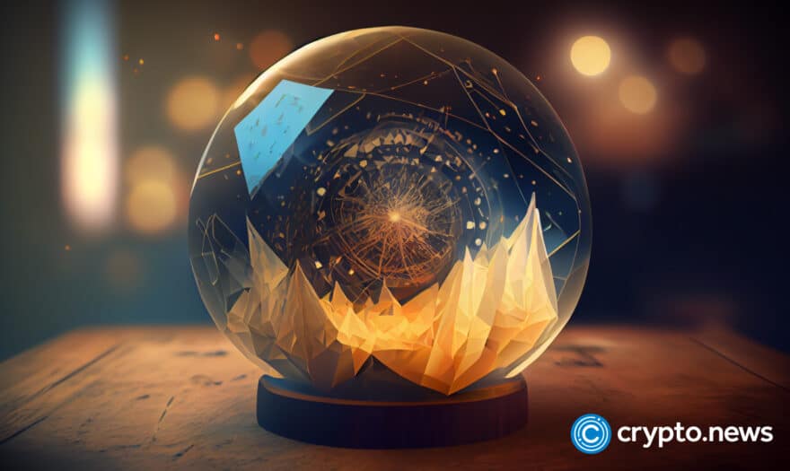 crypto-news-orb-of-predictions-on-the-table-trading-graphics-inside-blurry-background-low-poly