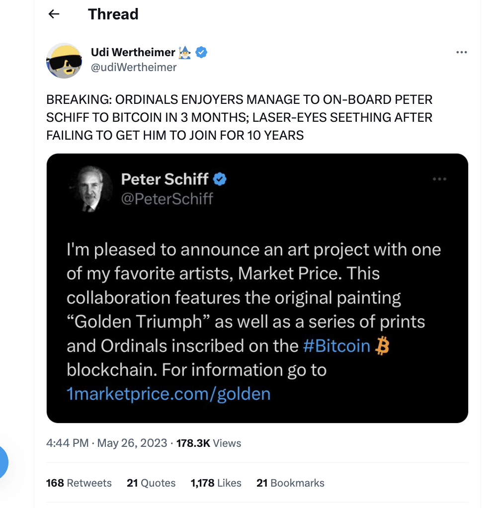 ນັກວິຈານ Bitcoin Peter Schiff ເພື່ອເປີດຕົວການເກັບກໍາ NFT ກັບຄໍາສັ່ງ - 1