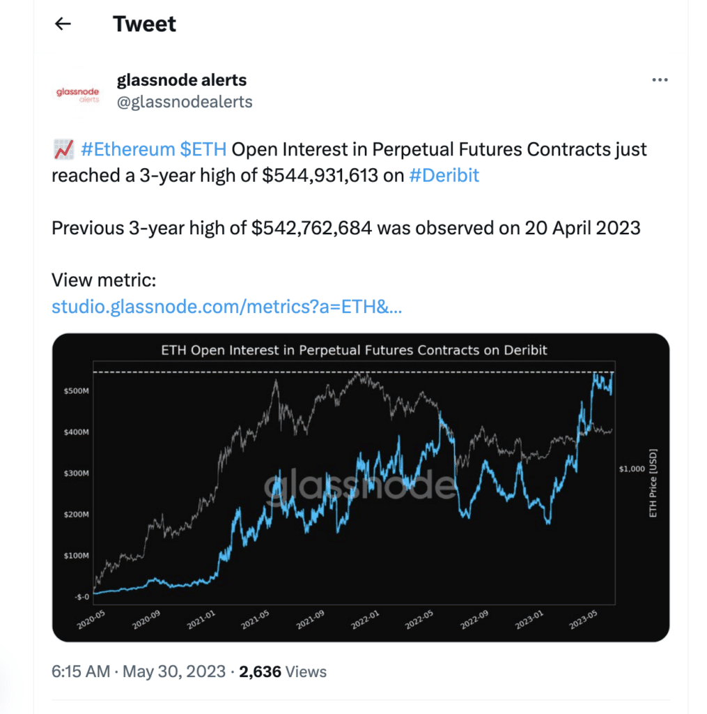 Deribit ETH perpetual futures open interest treffer ny 3 års høy - 1