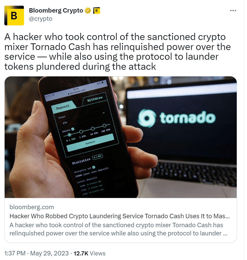 Hacker drops control over Tornado Cash as they use it to wash stolen funds - 1