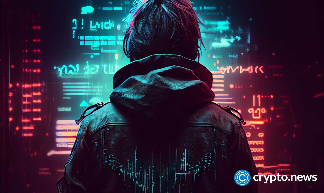 crypto news hacker back view portrait programm coding background neon color cyberpunk
