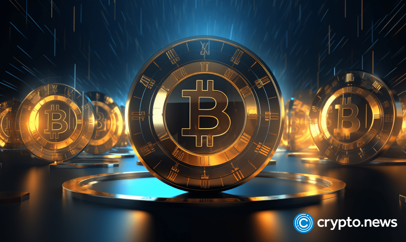 crypto news bitcoin logo and clocks blockchain structure background low poly style v5.2