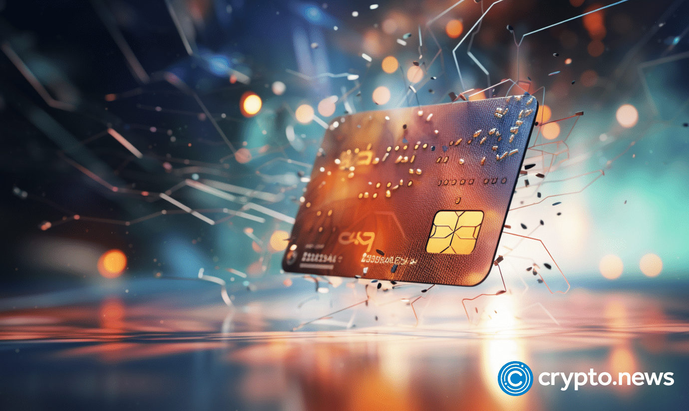 crypto news Credit card blockchain and artificial intelligence brigh light blurry background v5.2
