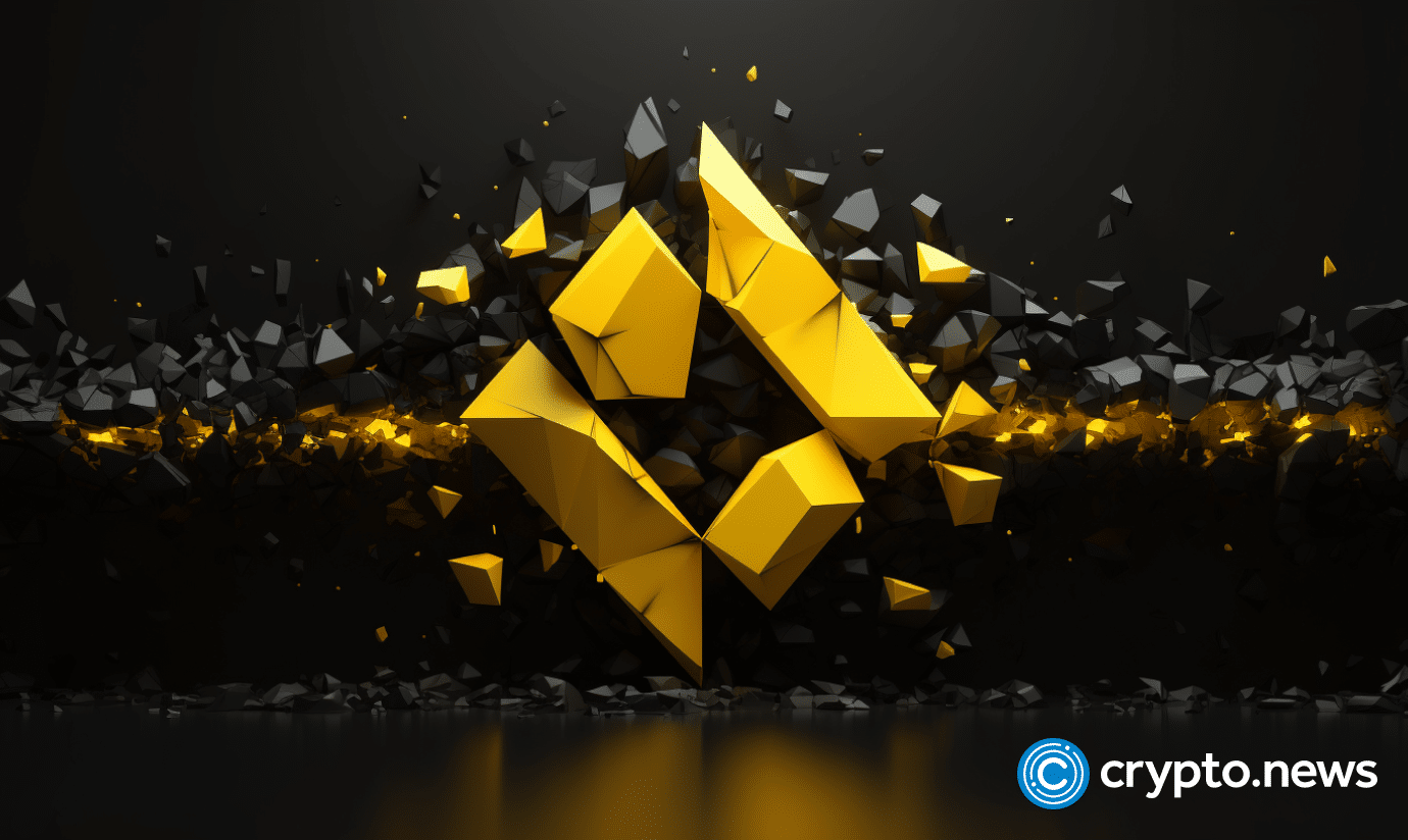 crypto news broken Binance logo front side view yellow and black colors low poly style v5.2