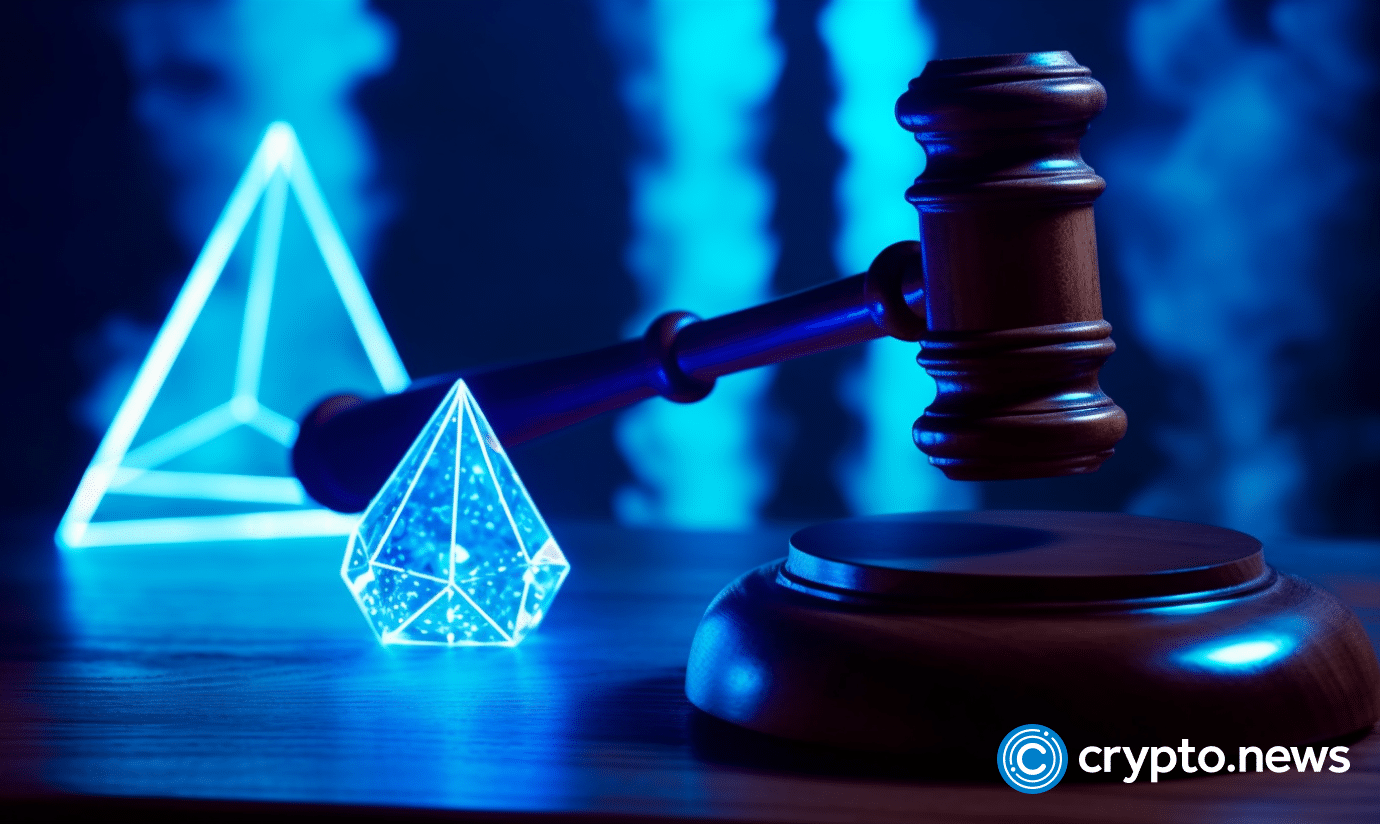 crypto news the judges gavel on the table and ethereum sign using blockchain and artificial intelligence white and blue neon colors v5.1 1