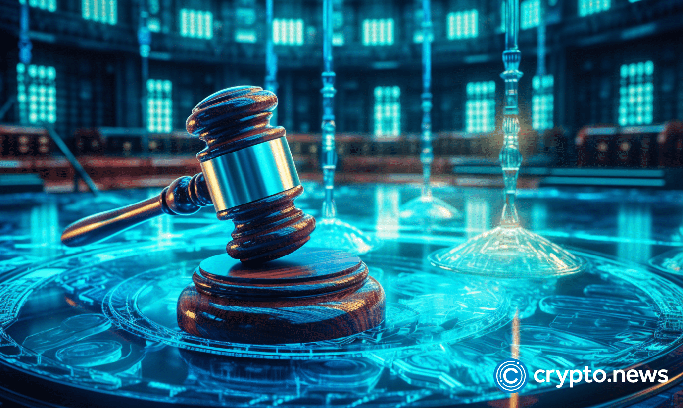 crypto news the judges gavel on the table using blockchain and artificial intelligence white and blue neon co v5.1