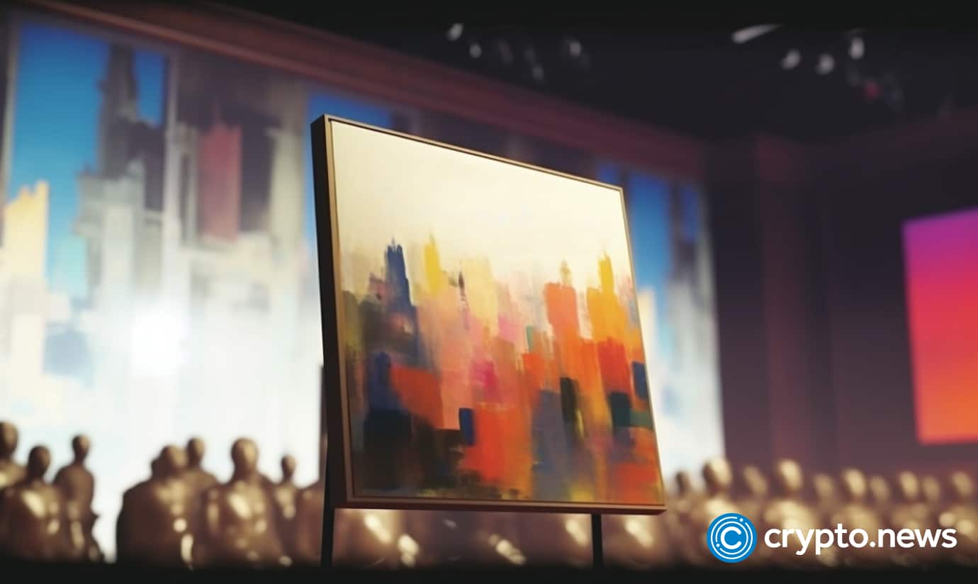 crypto news auction sothebys sells digital art front side view blurry background low poly style