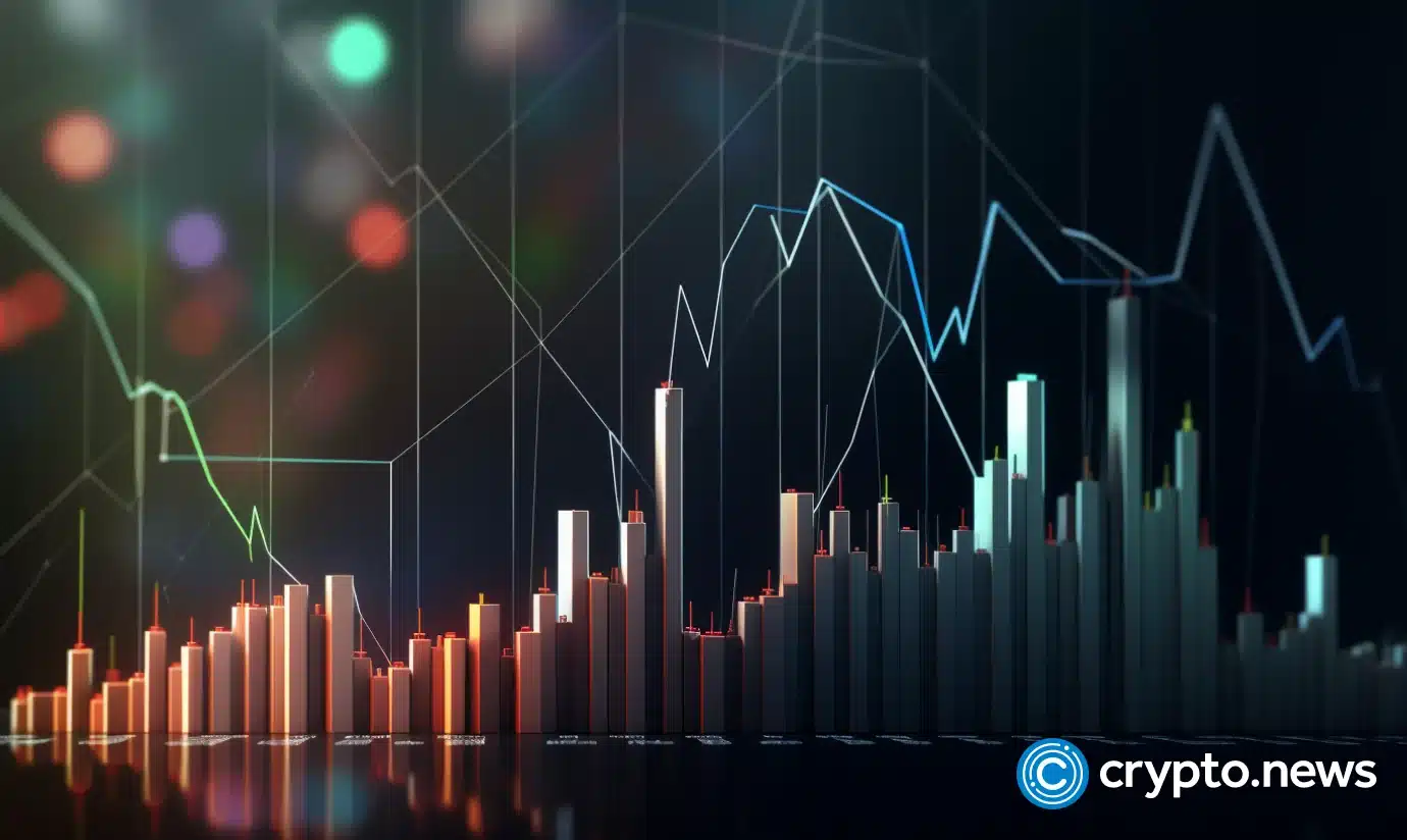 crypto news trading chart is up white coins background low poly sty v5.2