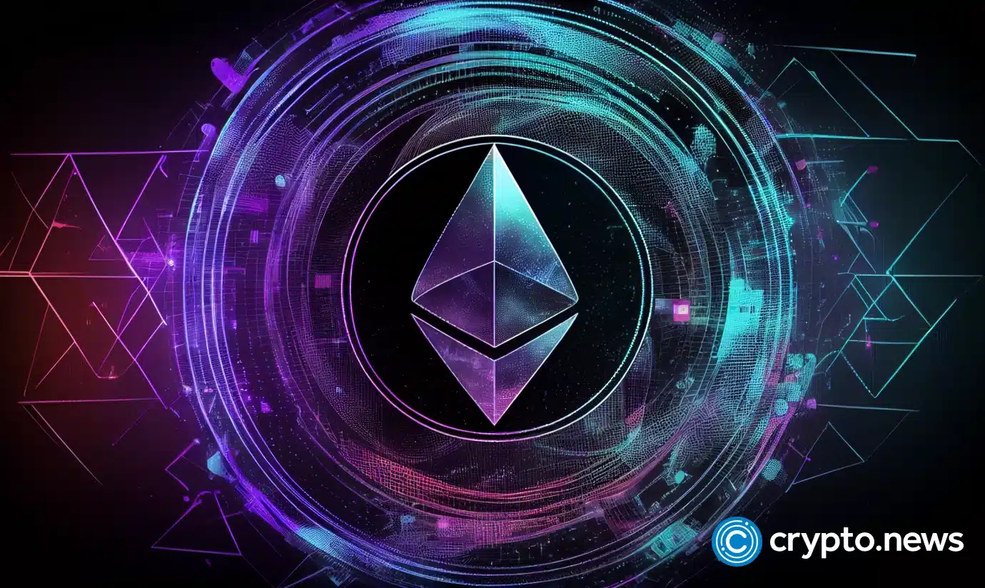 crypto news Ethereum logo hologram blockchain system background