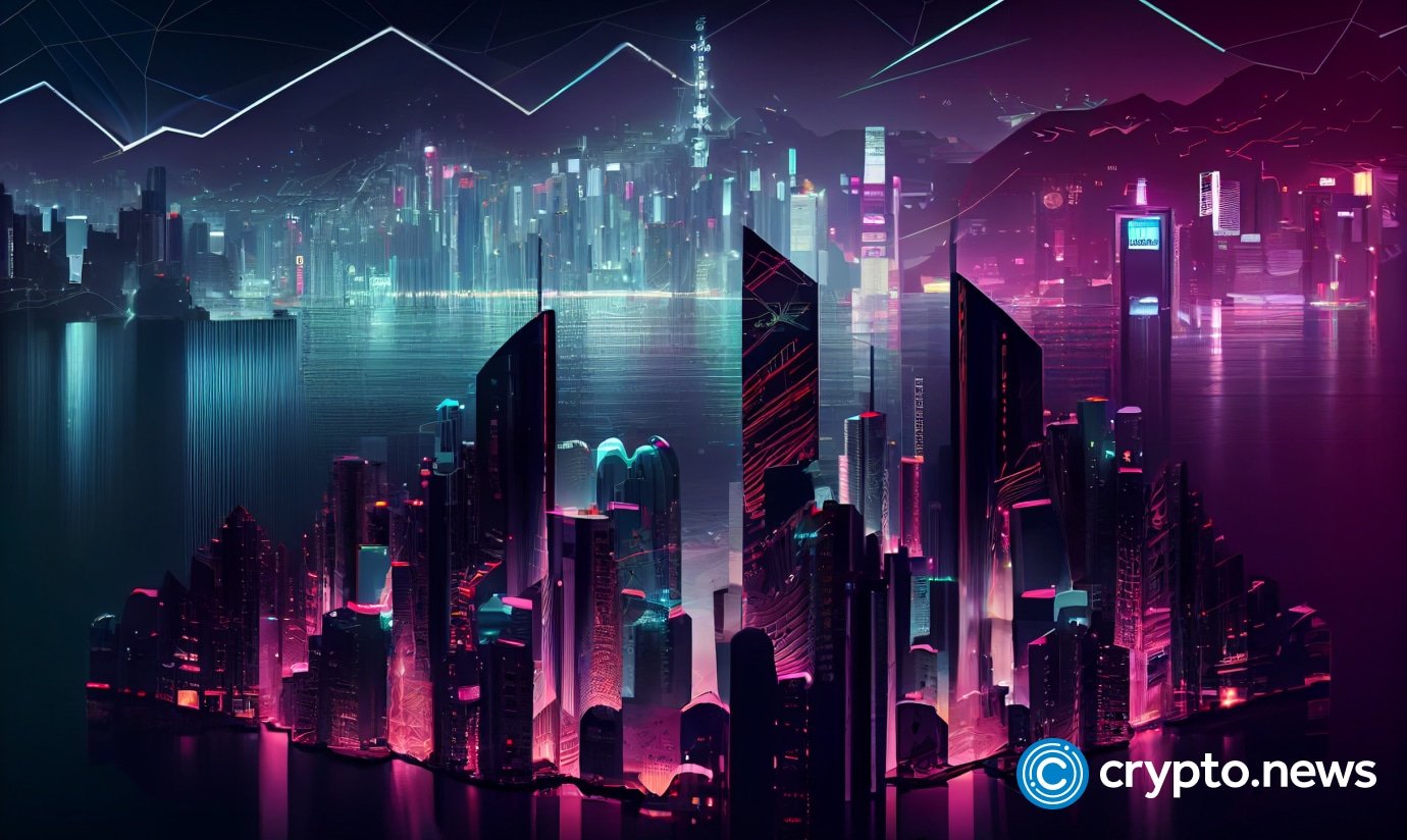 crypto news futuristic Hong Kong blockchain and crypto currency background bright light high poly style