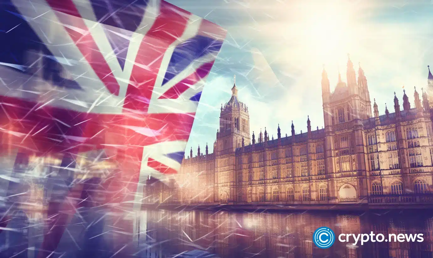 crypto news Central Bank Digital Currency blurry UK flag and blockchain world background bright tones low poly style02