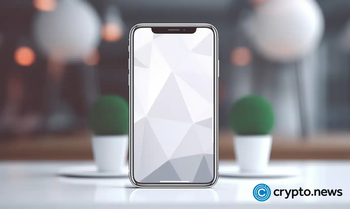 crypto news iphone on the metal table white modern office background day light low poly style02