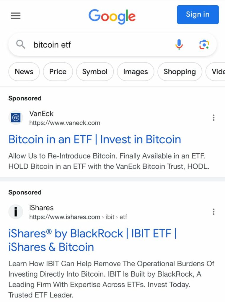 google bitcoin etf ads