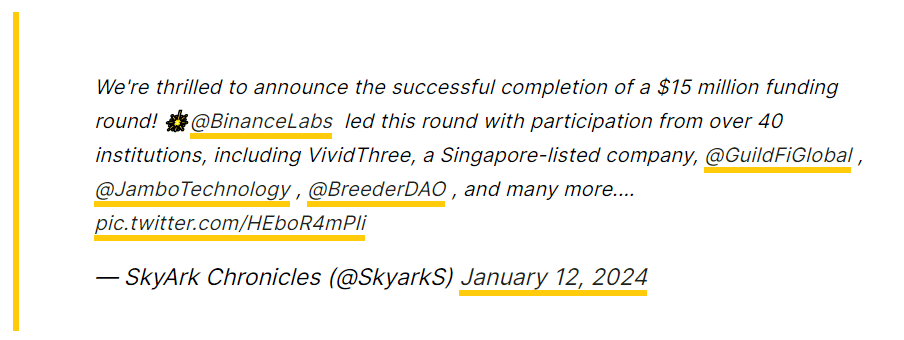 Binance Labs distances from SkyArk Chronicles' latest funding round - 1