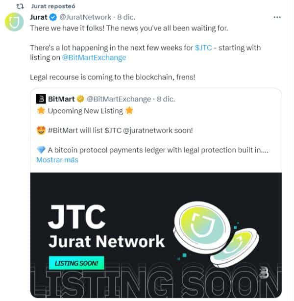 JTC network, blockchain focused on legal enforcement, listing on BitMart - 2