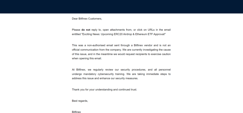Bitfinex notice to crypto users