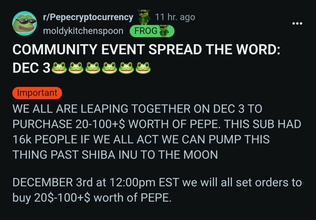 Pepe coin price could surge as Reddit Army plots to Pump - 1