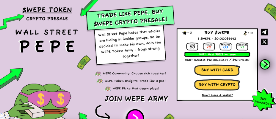 Wall Street Pepe raises $43 million in fastest growing crypto presale - 2