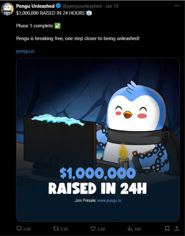 New meme coin Pengu Unleashed raises $1.5 million in first day of presale - 1