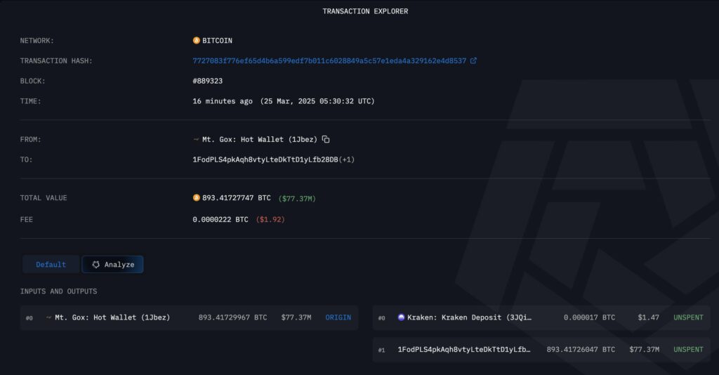 Mt. Gox moves $1.01B in Bitcoin alongside Kraken exchange test transaction - 1