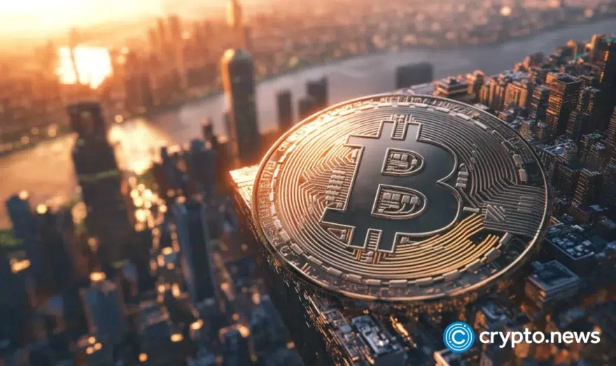 Chart from crypto.news showing Bitcoin price and current weak momentum.