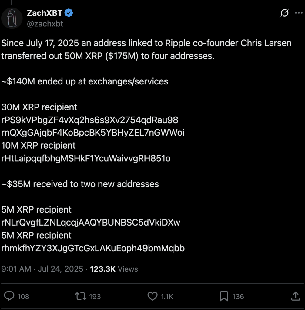 Ripple co-founder's XRP dump: $140m moves to exchanges - 1